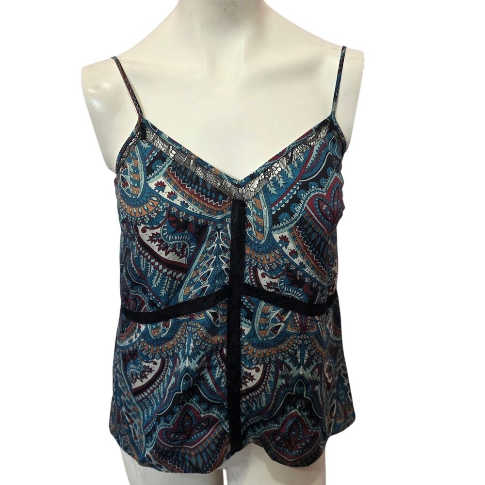 NWT Marciano Guess Paisley Lace Trim Cami Tank Top Blue Boho Women's Small‎